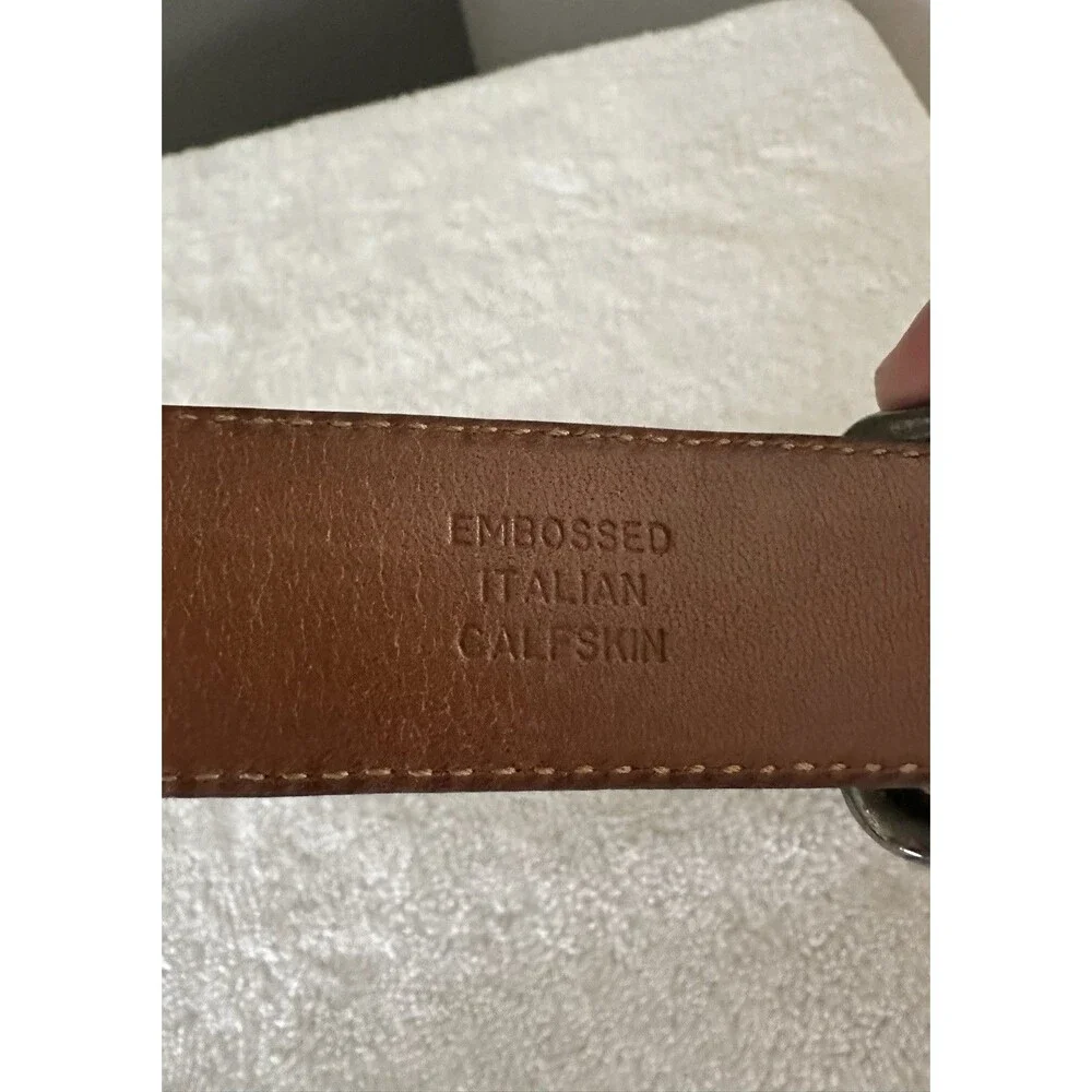 COLE HAAN LEATHER Crocodile Textured Black Belt Solid Brass Buckle ITALY 42